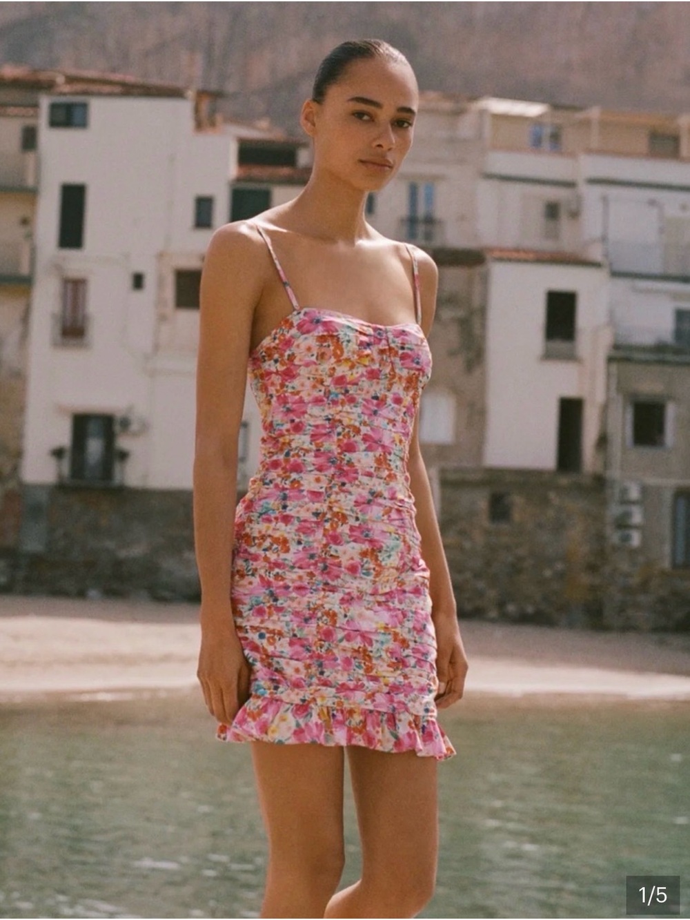 Zara Pink Floral Ruched Mini Dress